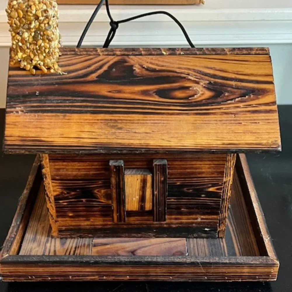 Solid Wood Hand Made Bird House / Cabin with wrap around porch 13